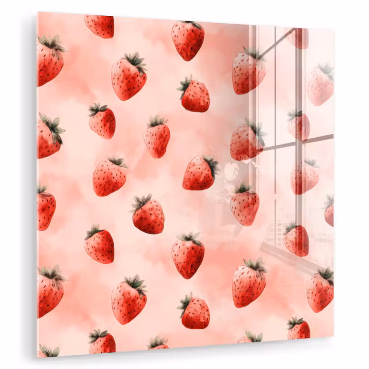 Glasbild - Erdbeere - Muster - Rosa — 1