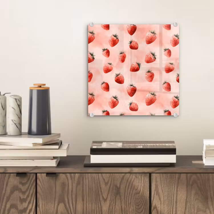 Glasbild - Erdbeere - Muster - Rosa — 2