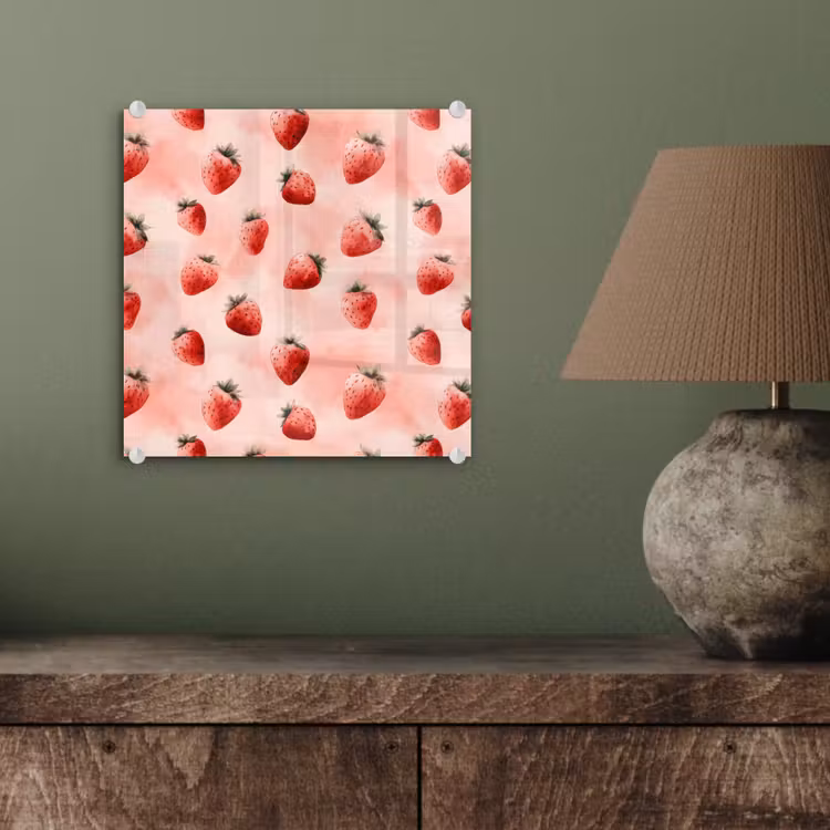 Glasbild - Erdbeere - Muster - Rosa — 3