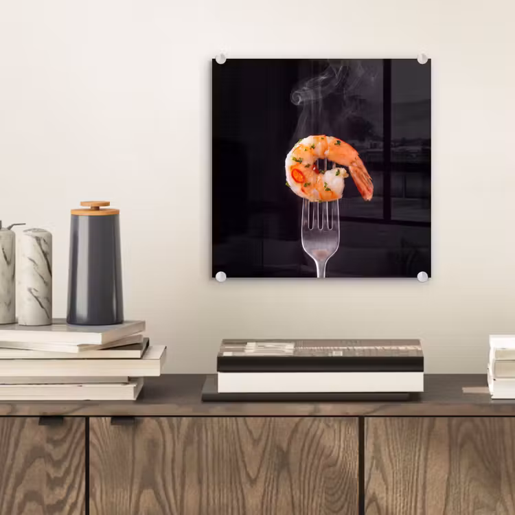 Glasbild - Essen – Garnele – Gabel — 2