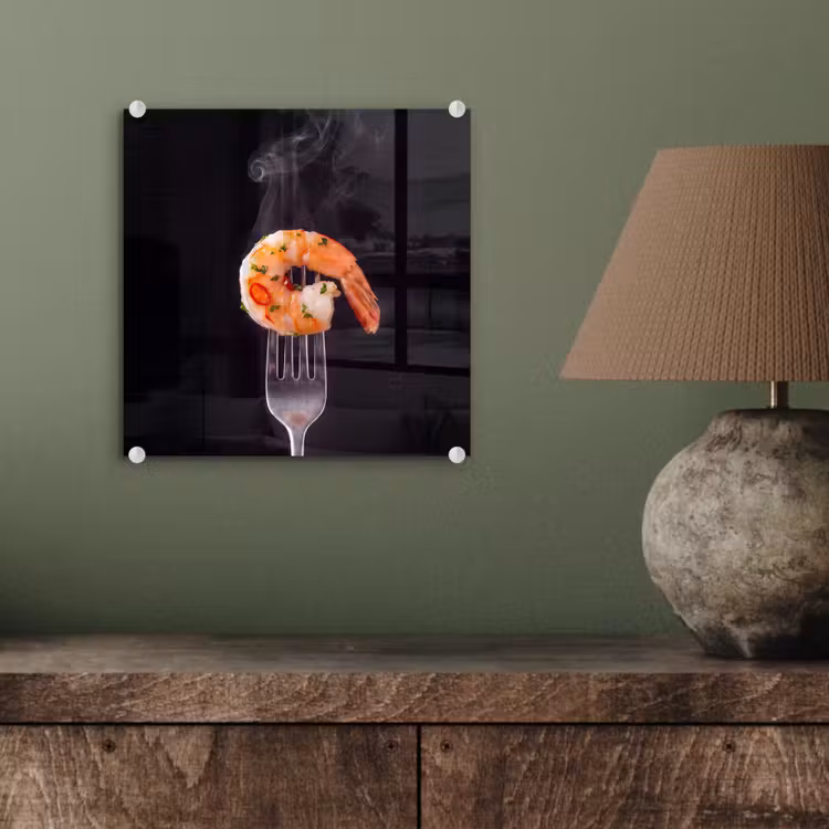 Glasbild - Essen – Garnele – Gabel — 3
