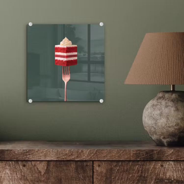 Glasbild - Kuchen – Gabel – Rot — 3