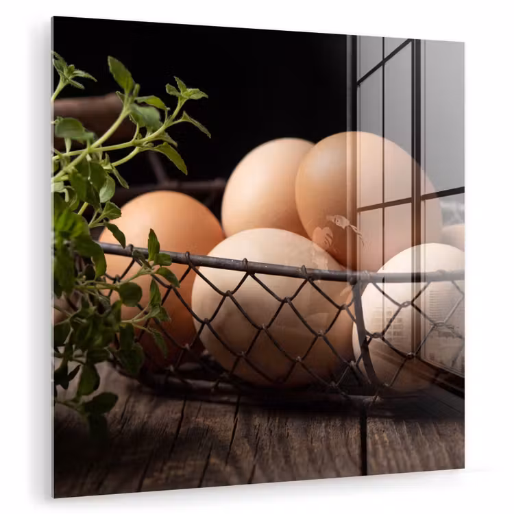Glasbild - Eier – Korb – Essen — 1