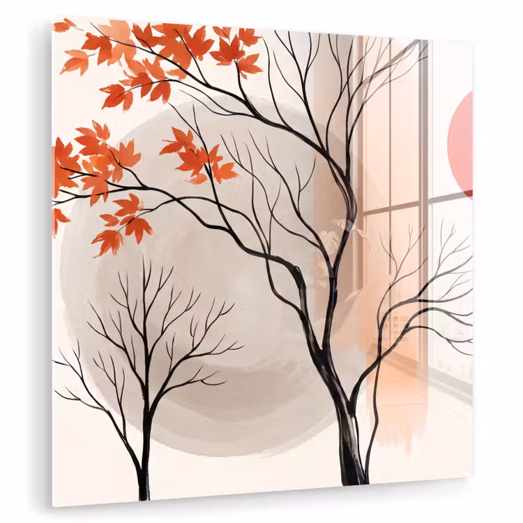 Glasbild - Baum – Rot – Abstrakt — 1