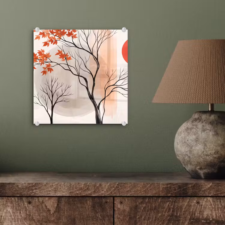 Glasbild - Baum – Rot – Abstrakt — 3