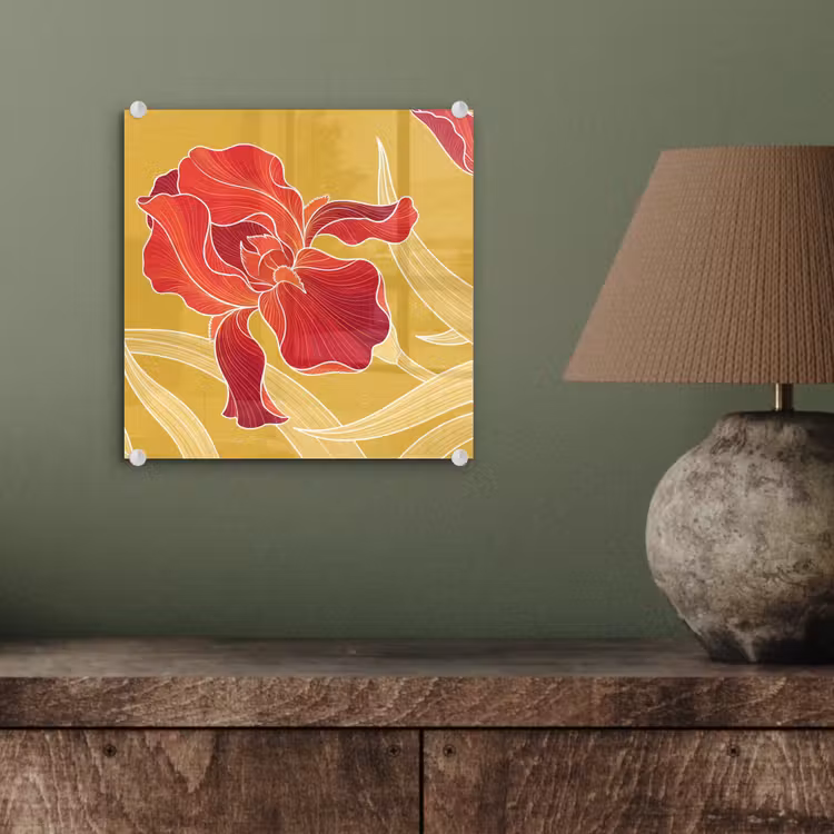 Glasbild - Blumen – Illustration – Rot — 3
