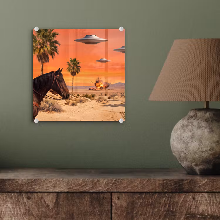 Glasbild - Cowboy – Pferd – Wüste — 3