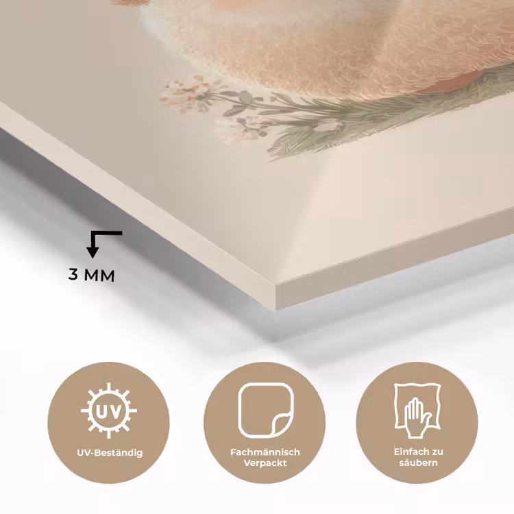 Glasbild - Schafe - Beige - Blumen — 4
