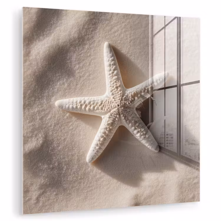Glasbild - Strand - Seestern - Sand - Beige — 1