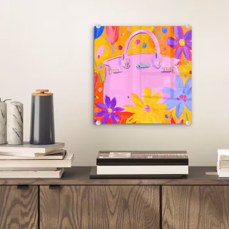 Glasbild - Tasche - Rosa - Blumen — 2