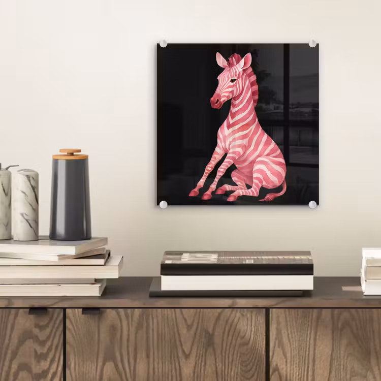 Glasbild - Zebra - Rosa - Gestreift — 2