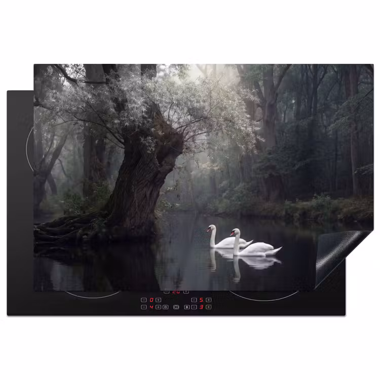 Herdabdeckplatte - Schwäne - Fluss - Wald — 1
