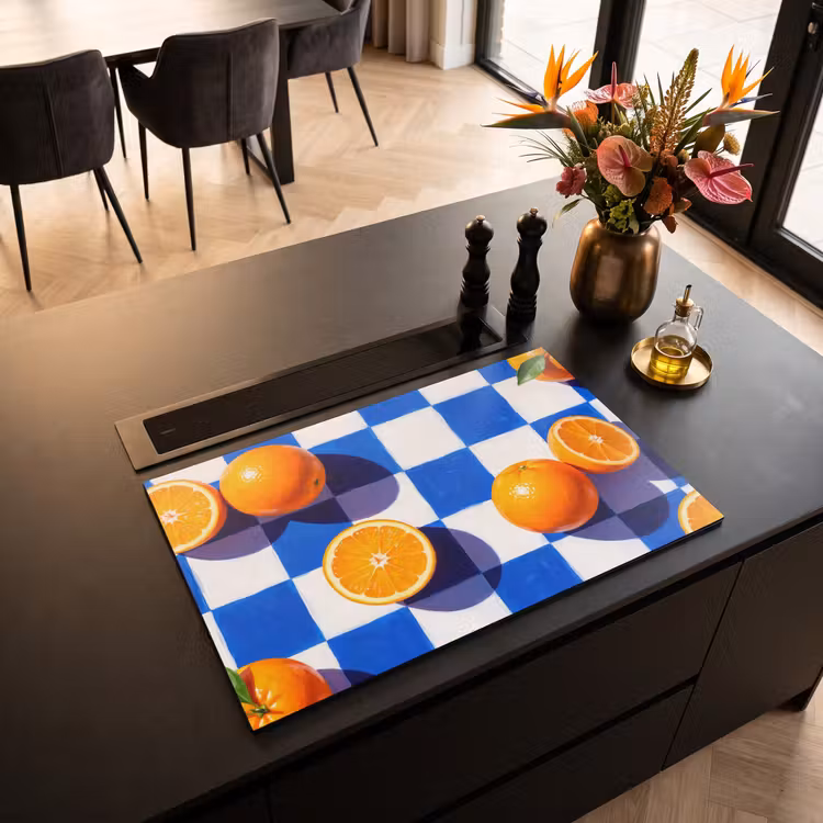Herdabdeckplatte - Orange – Kariert – Essen — 2