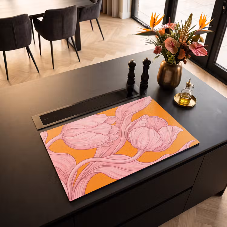 Herdabdeckplatte - Rosa Blumen – Modern — 2