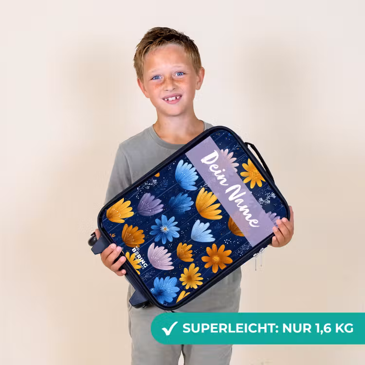 Kinderkoffer mit Name - Blumen - Muster - Blau — 7
