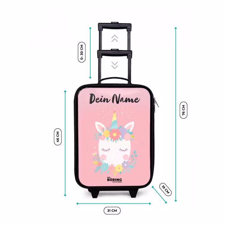 Kinderkoffer mit Name - Einhorn - Blumen - Rosa — 4