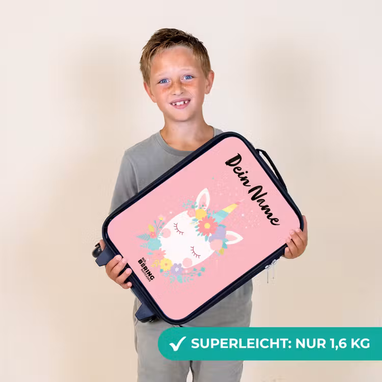 Kinderkoffer mit Name - Einhorn - Blumen - Rosa — 7
