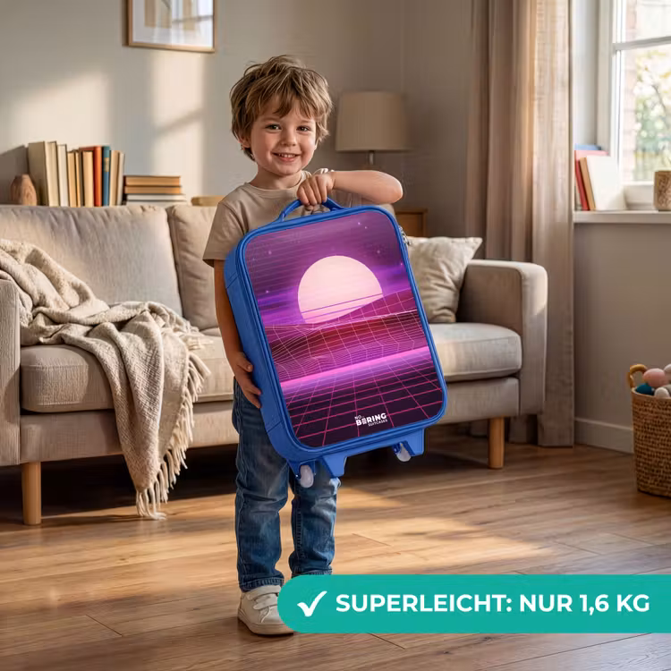 Kinderkoffer – Blau – Gitternetzlandschaft mit Sonne — 2