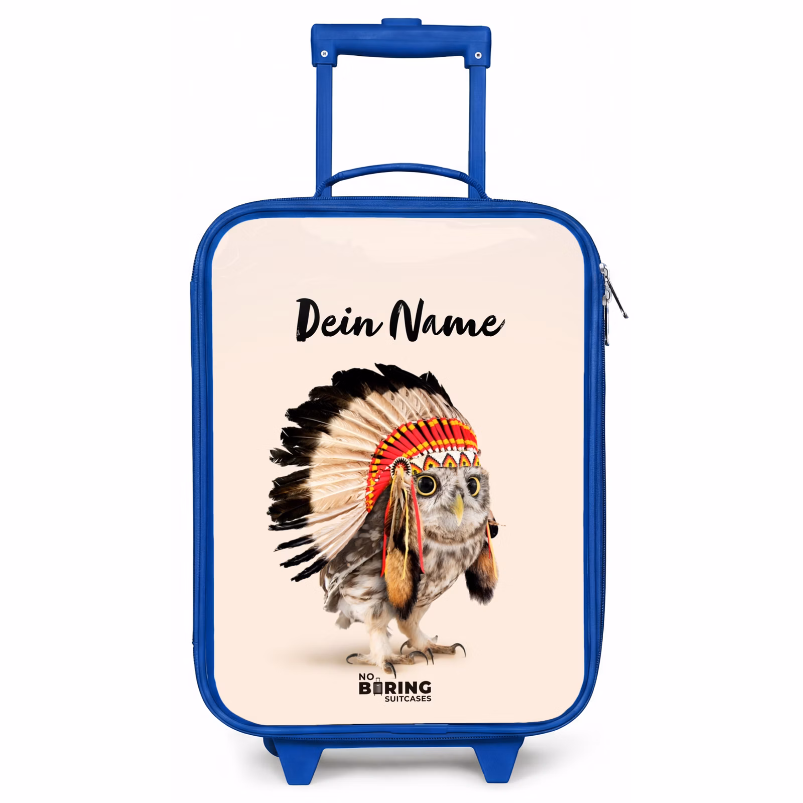 Kinderkoffer Blau mit Name - Eule als Indianer — 1