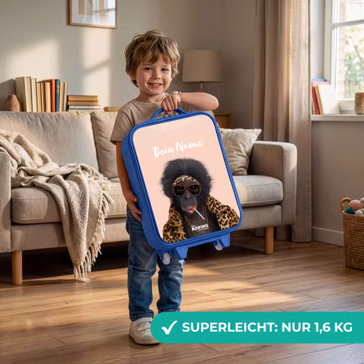 Kinderkoffer Blau mit Name - Affe mit Loly — 2