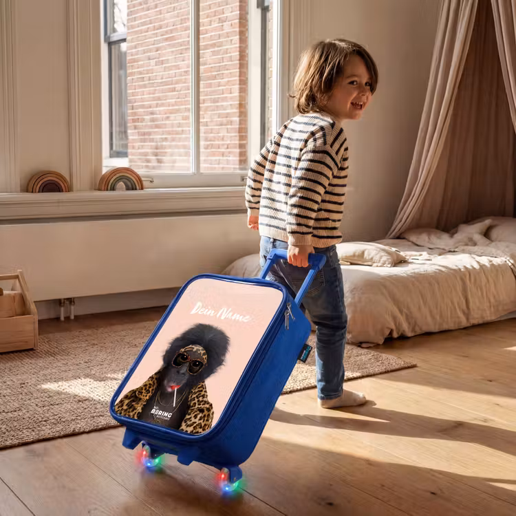 Kinderkoffer Blau mit Name - Affe mit Loly — 3