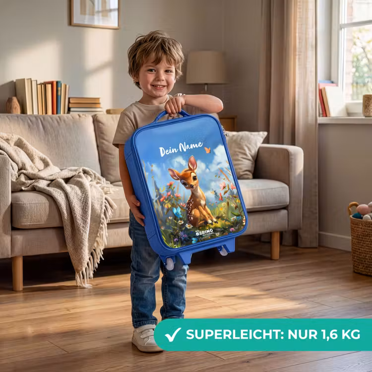 Kinderkoffer Blau mit Name - Bailey Blumenhirsch — 2
