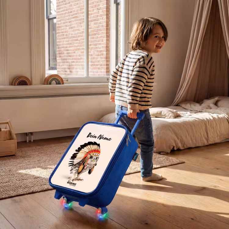 Kinderkoffer Blau mit Name - Eule als Indianer — 3