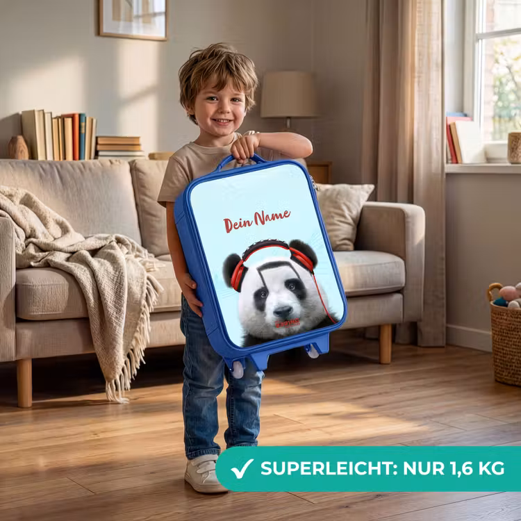 Kinderkoffer Blau mit Name - Kees der Panda — 2