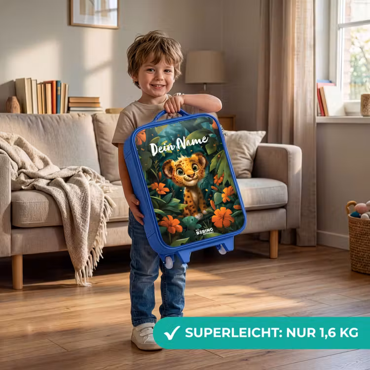 Kinderkoffer Blau mit Name - Liam Leopard — 2
