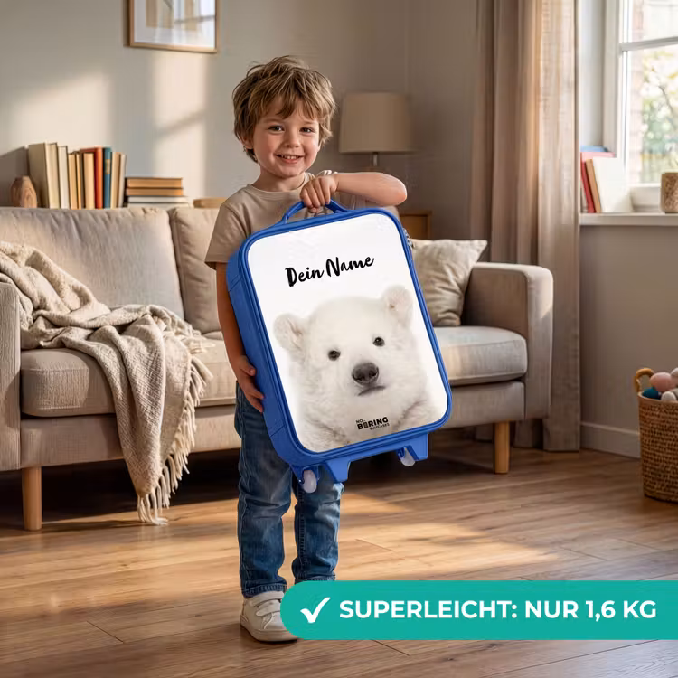Kinderkoffer Blau mit Name - Niedlicher Eisbär — 2