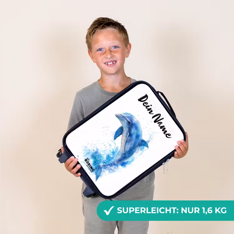 Kinderkoffer mit Name - Springender blauer Delfin — 7