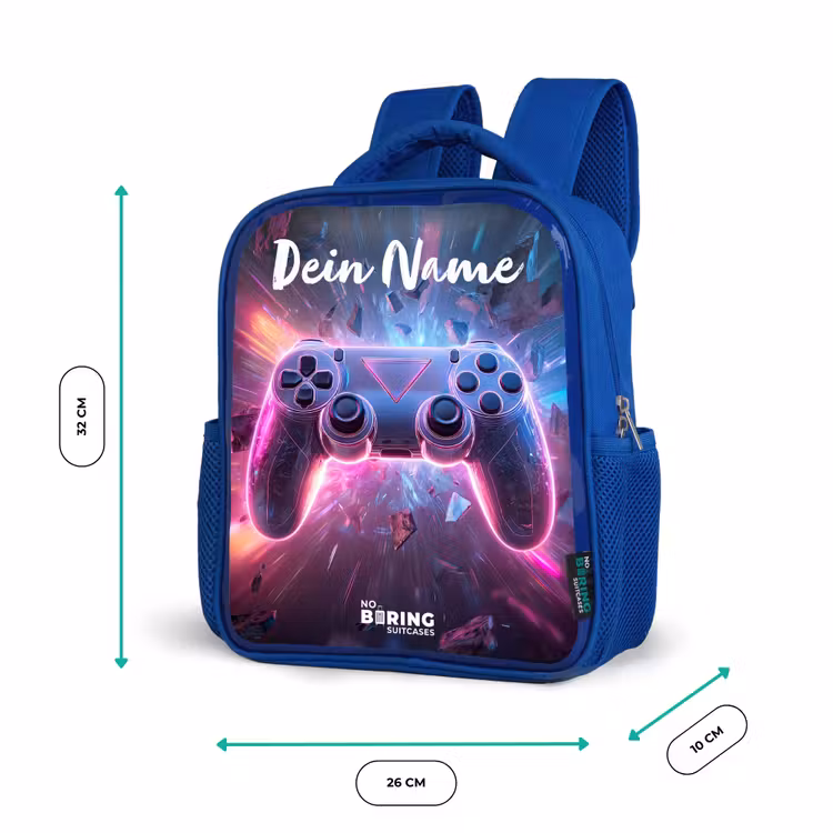 Kinderrucksack mit Namen - Blau - Controller - Neon - Spiel — 5