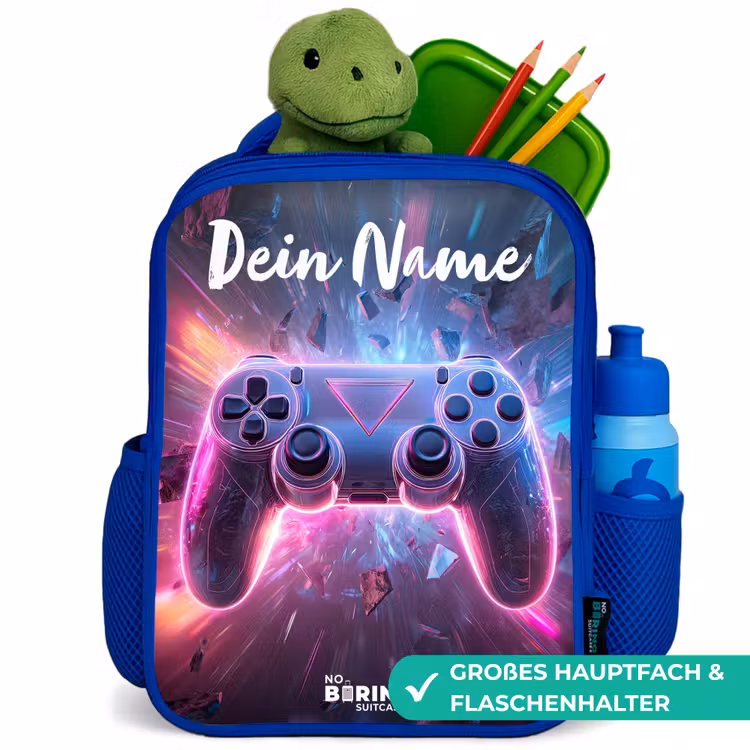 Kinderrucksack mit Namen - Blau - Controller - Neon - Spiel — 7