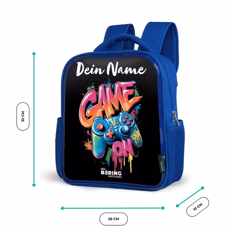 Kinderrucksack mit Namen - Blau - Controller - Spiel - Graffiti - Text — 5