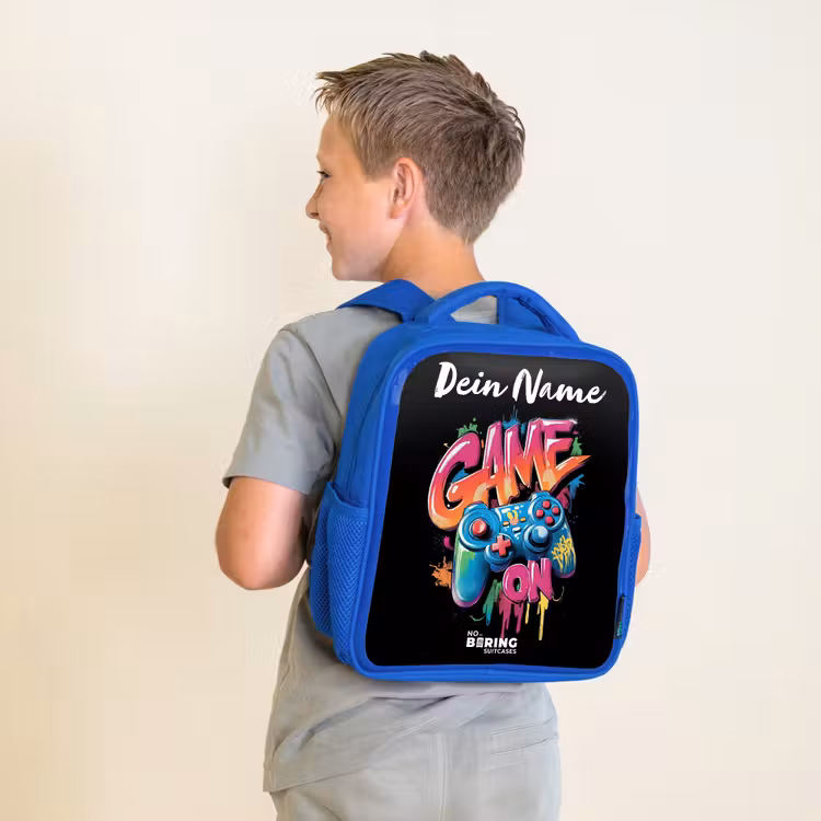 Kinderrucksack mit Namen - Blau - Controller - Spiel - Graffiti - Text — 6