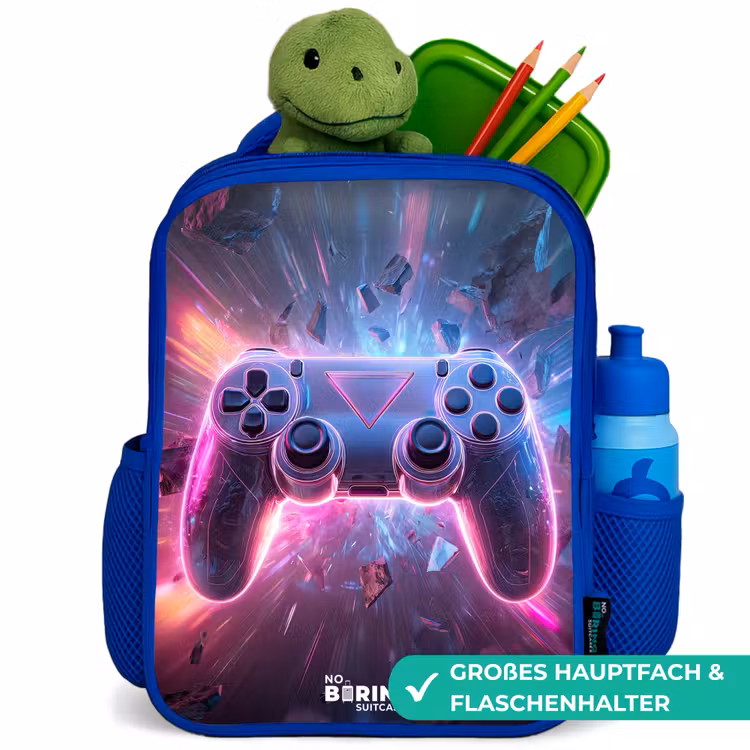Kinderrucksack - Blau - Spiel - Controller - Neon — 7