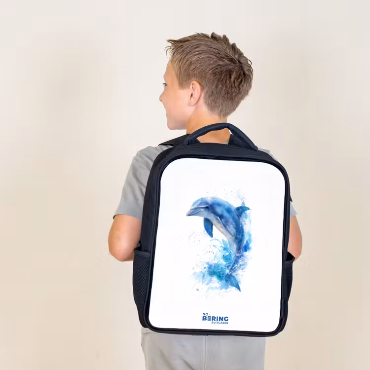 Kinderrucksack - Schwarz - Springender blauer Delfin — 3