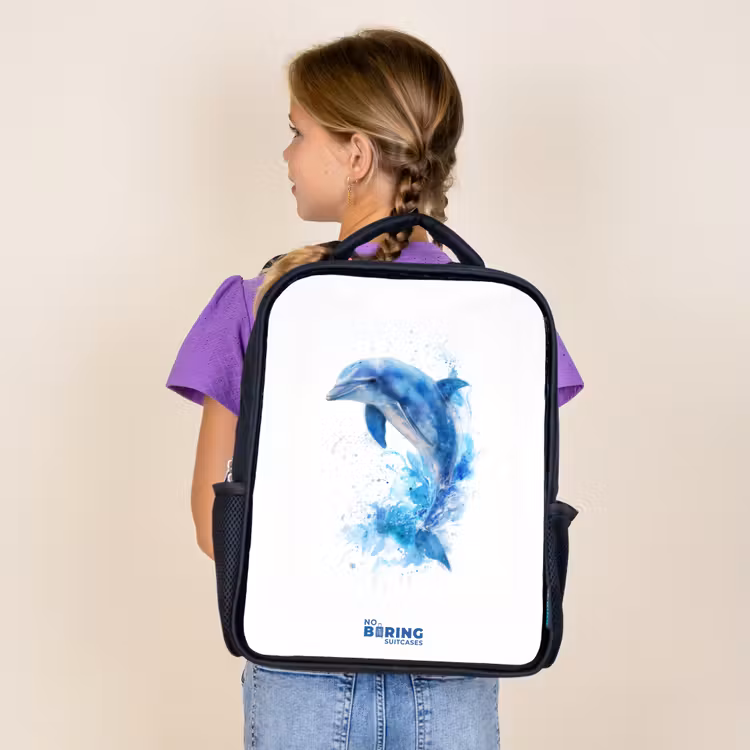 Kinderrucksack - Schwarz - Springender blauer Delfin — 4
