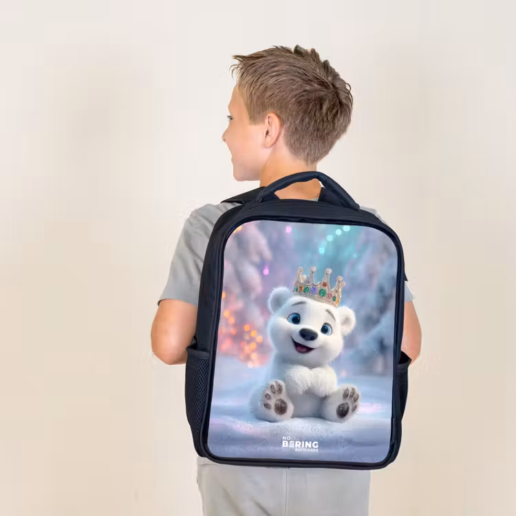 Kinderrucksack - Schwarz - Eisbär - Krone - Winter — 3