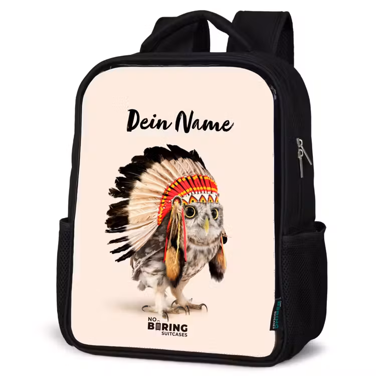 Kinderrucksack - Schwarz - Eule als Indianer — 2