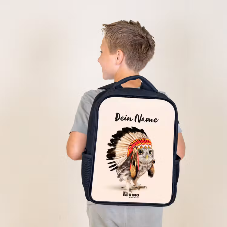 Kinderrucksack - Schwarz - Eule als Indianer — 3
