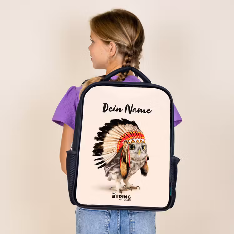 Kinderrucksack - Schwarz - Eule als Indianer — 4