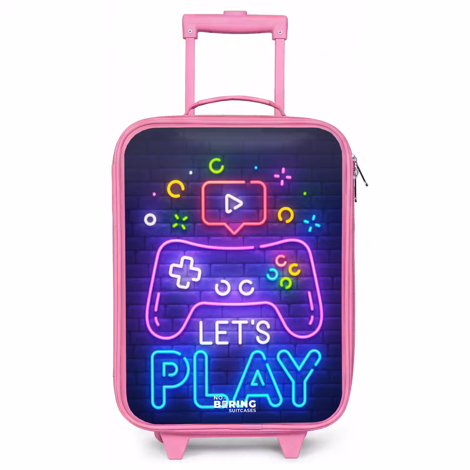Kinderkoffer Rosa - Neon-Controller vor einer Backsteinmauer — 1