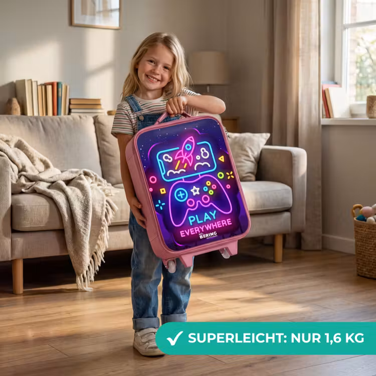 Kinderkoffer Rosa - Neon-Illustration mit einem Controller — 2