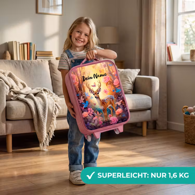 Kinderkoffer Rosa mit Name - Blühende Waldhirsche — 2