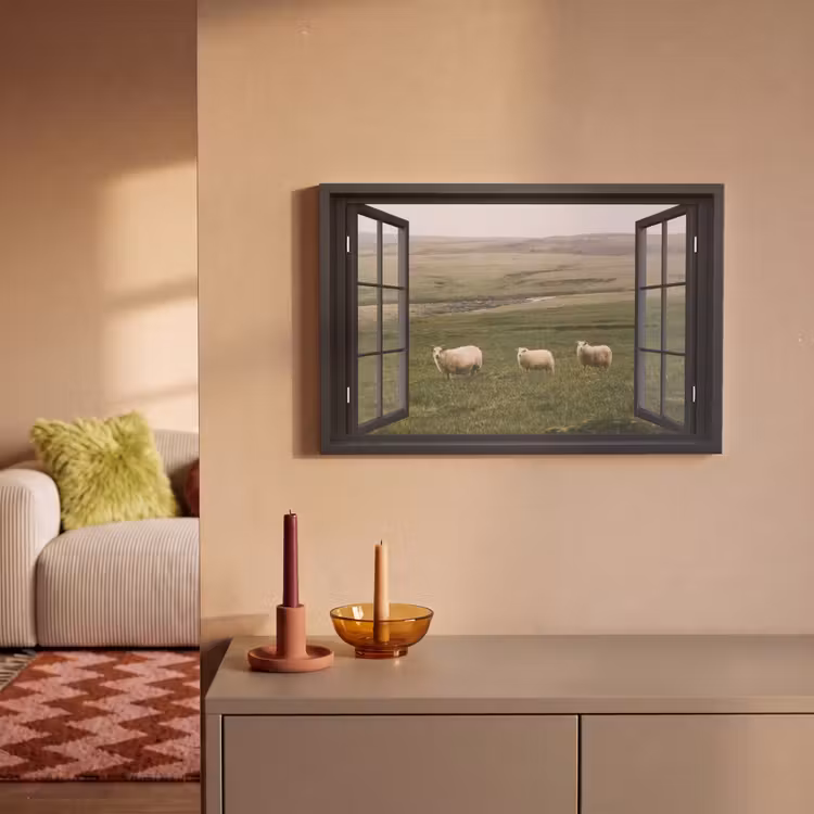 Leinwandbild - Durchblick - Gras - Schafe — 1