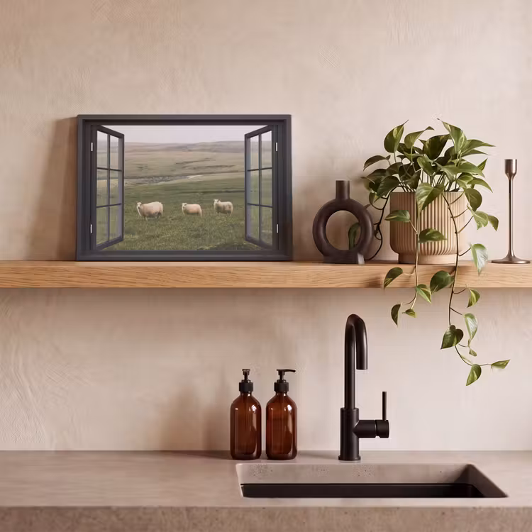 Leinwandbild - Durchblick - Gras - Schafe — 2