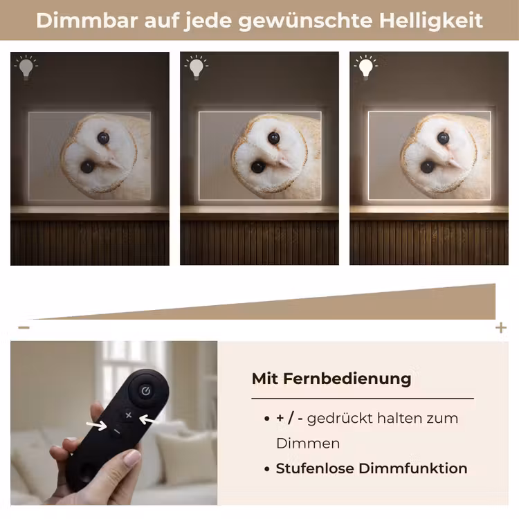 Lightbox - Wandleuchte - Eule - Braun - Weiß — 8