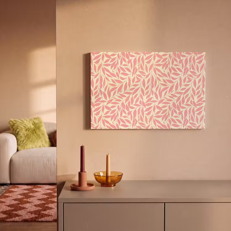 Leinwandbild - Rosa – Blätter – Dynamisch – Muster — 1