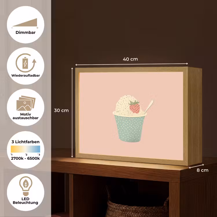 Lightbox - Wandleuchte - Tablett - Eiscreme - Erdbeere - Rosa — 9